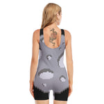 8-Bit Pixel Moon Print Sleeveless One Piece Swimsuit
