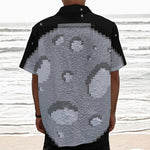 8-Bit Pixel Moon Print Textured Short Sleeve Shirt