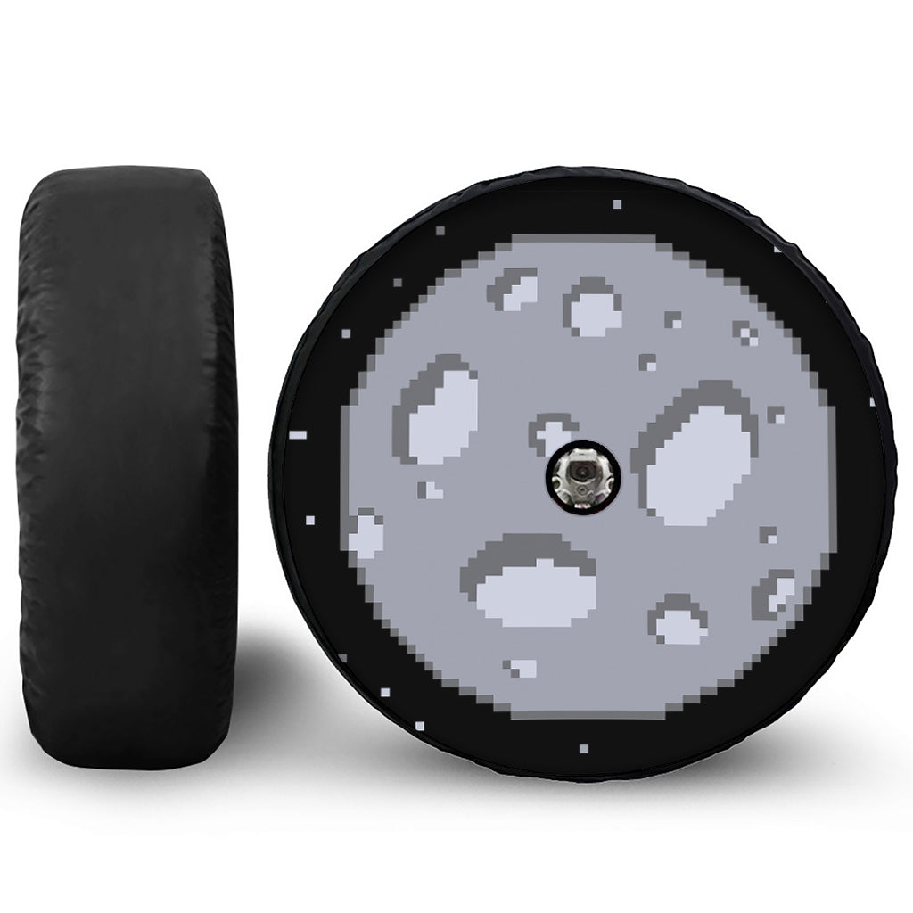 8-Bit Pixel Moon Print Tire Cover With Camera Hole