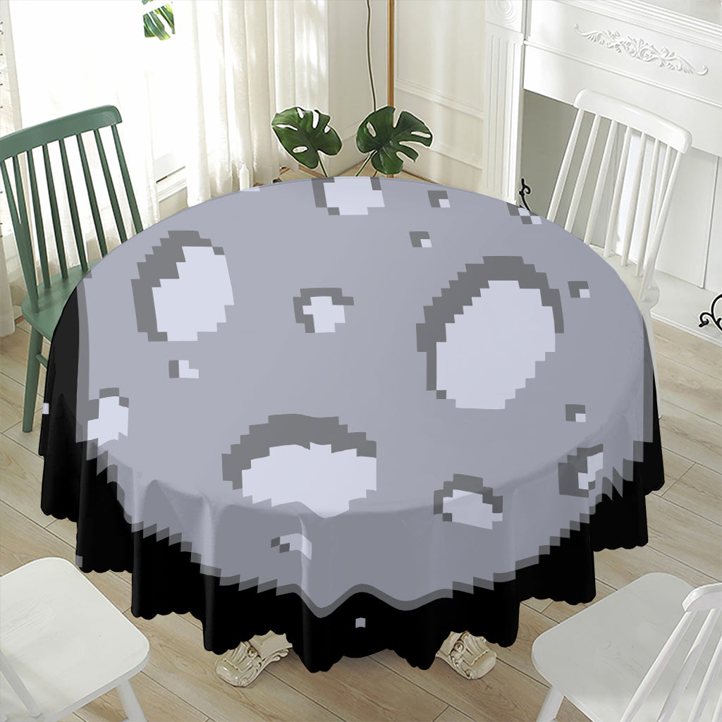 8-Bit Pixel Moon Print Waterproof Round Tablecloth