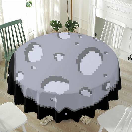 8-Bit Pixel Moon Print Waterproof Round Tablecloth