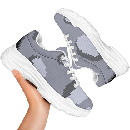 8-Bit Pixel Moon Print White Chunky Shoes