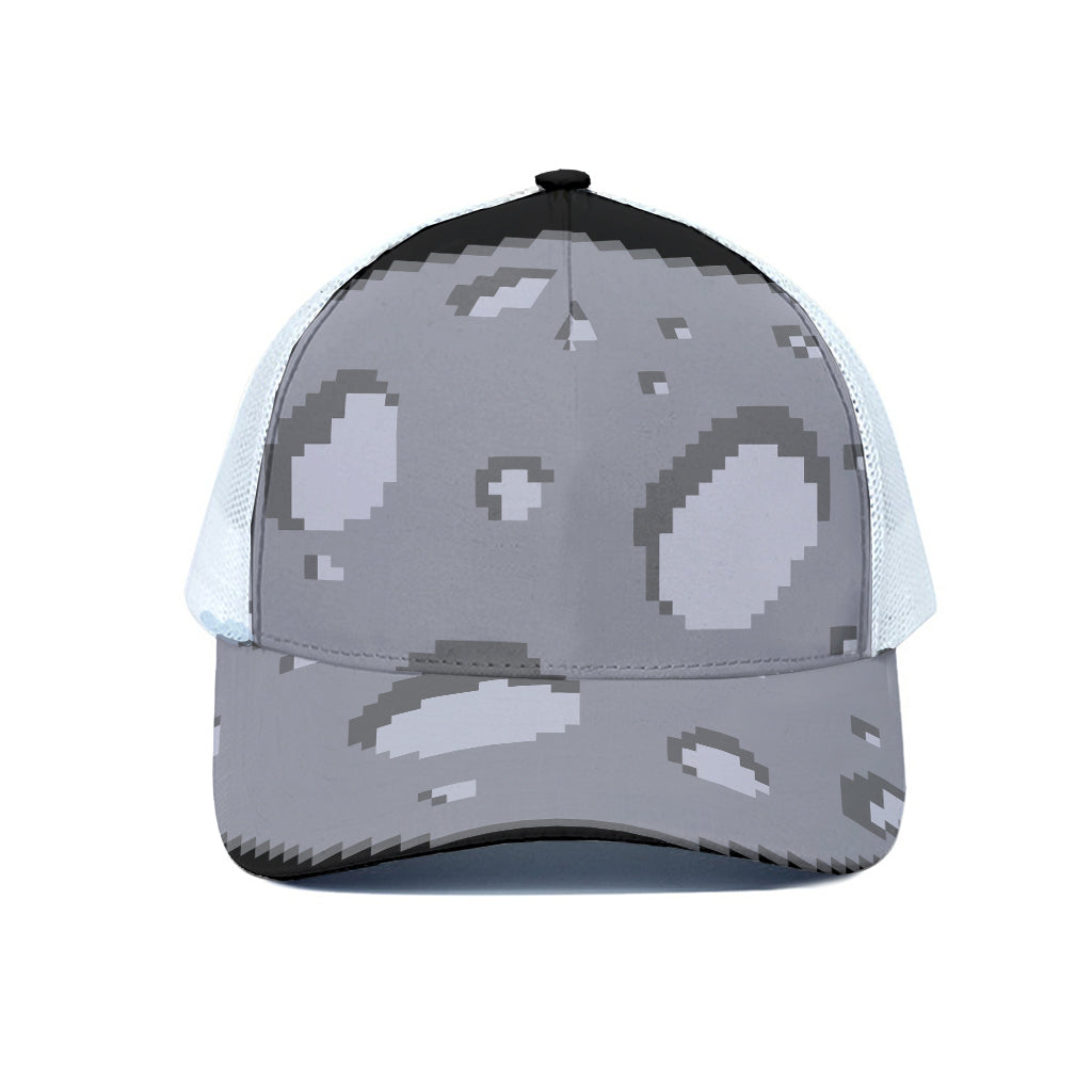 8-Bit Pixel Moon Print White Mesh Trucker Cap