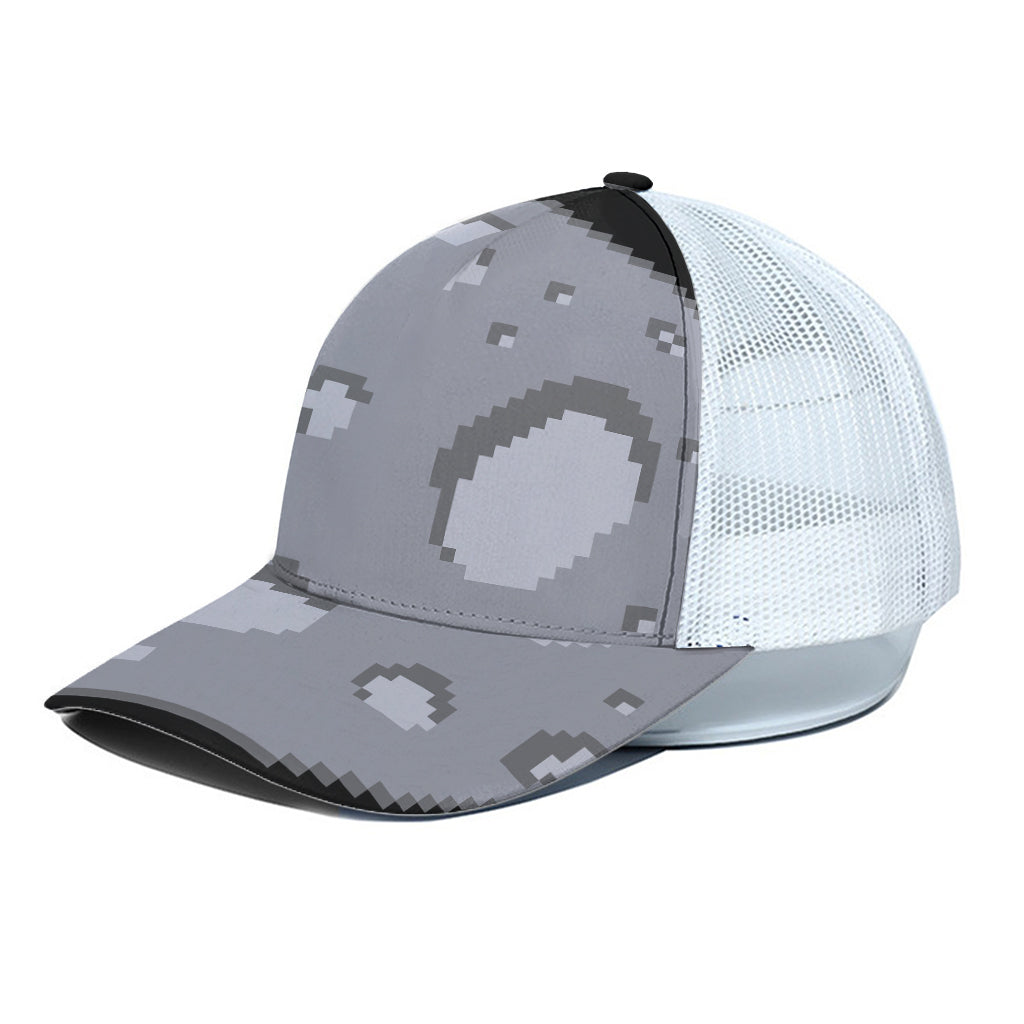 8-Bit Pixel Moon Print White Mesh Trucker Cap