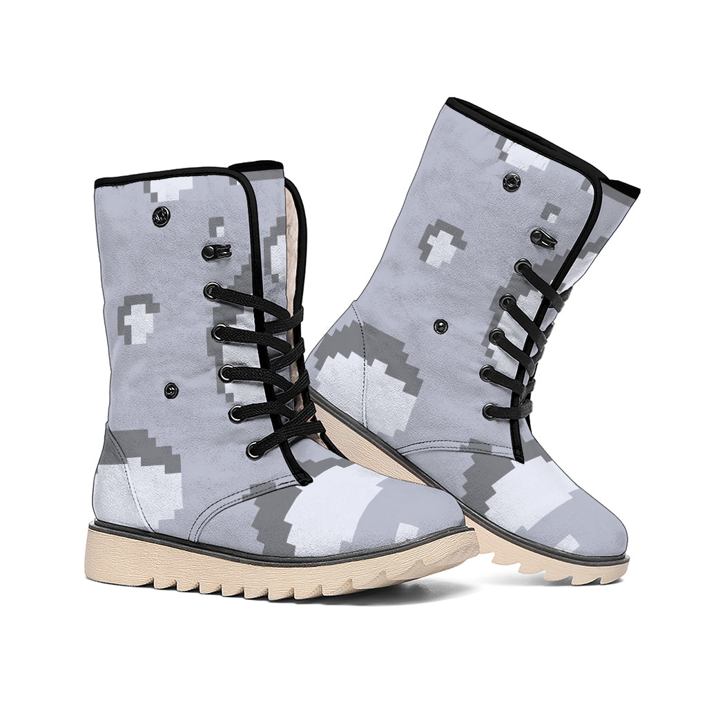 8-Bit Pixel Moon Print Winter Boots