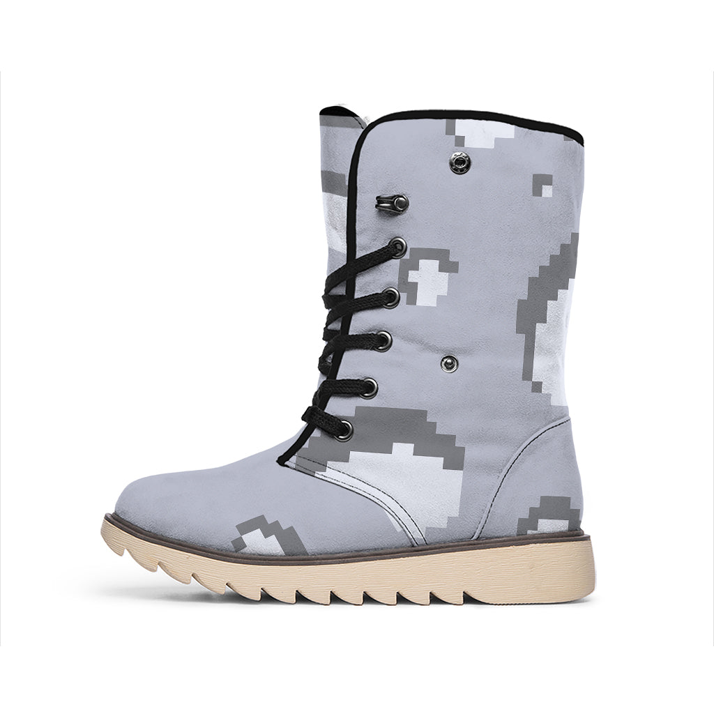 8-Bit Pixel Moon Print Winter Boots