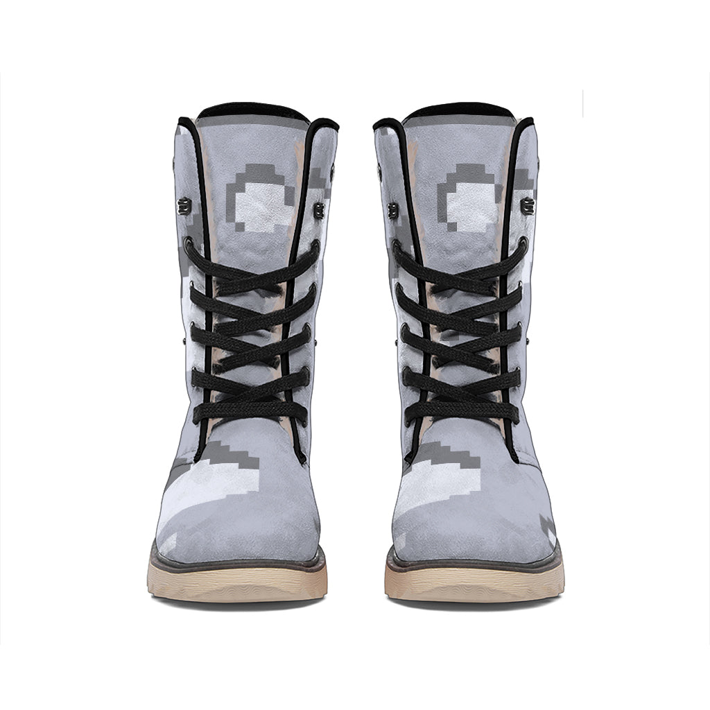 8-Bit Pixel Moon Print Winter Boots