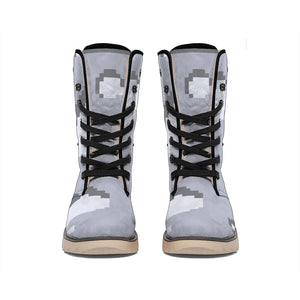 8-Bit Pixel Moon Print Winter Boots