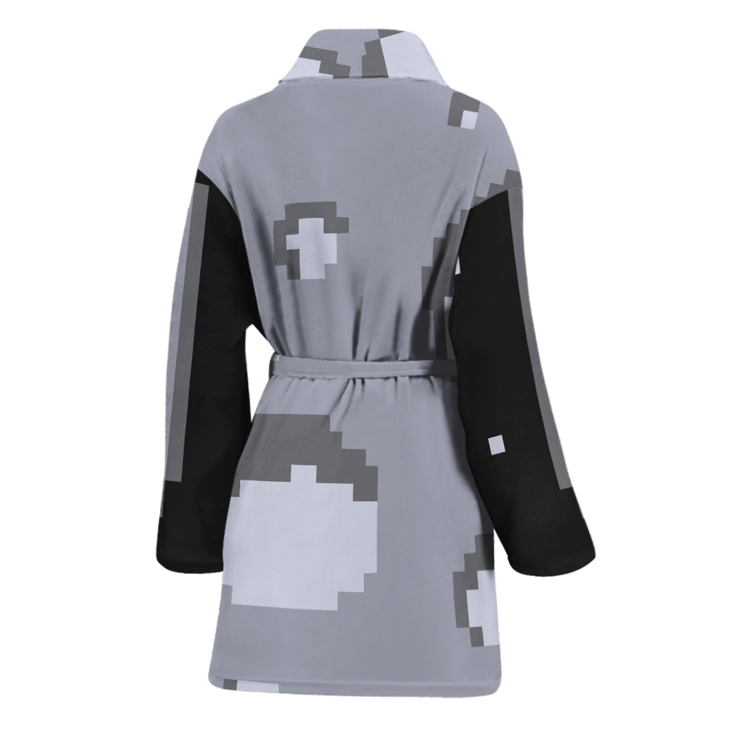 8-Bit Pixel Moon Print Women's Bathrobe