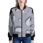 8-Bit Pixel Moon Print Women's Bomber Jacket