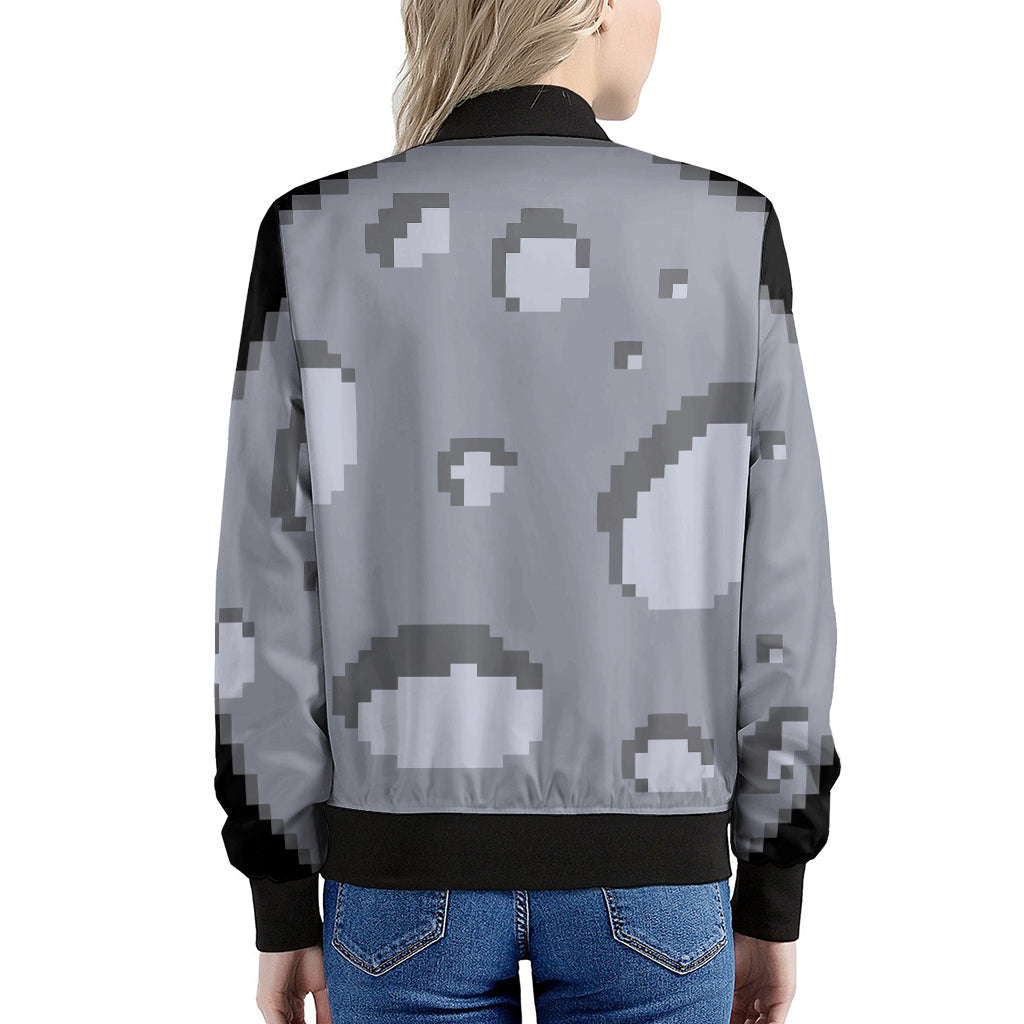 8-Bit Pixel Moon Print Women's Bomber Jacket