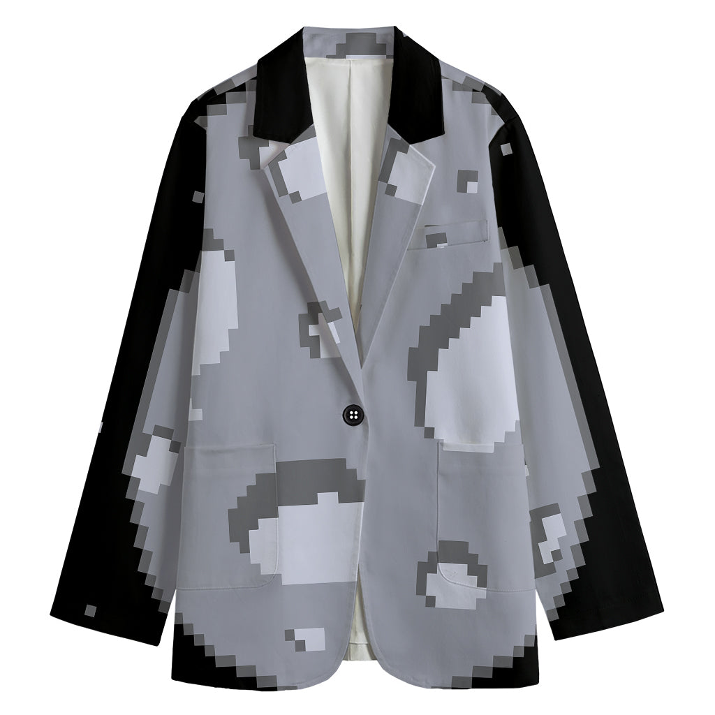 8-Bit Pixel Moon Print Women's Cotton Blazer