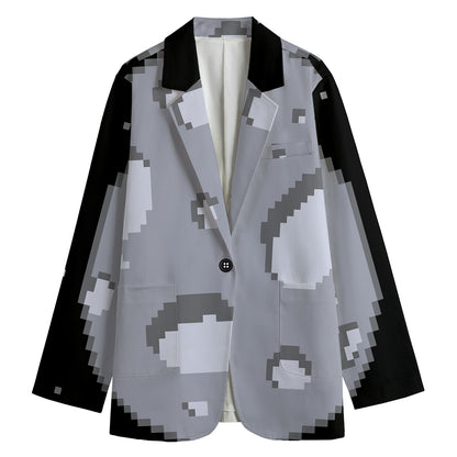 8-Bit Pixel Moon Print Women's Cotton Blazer