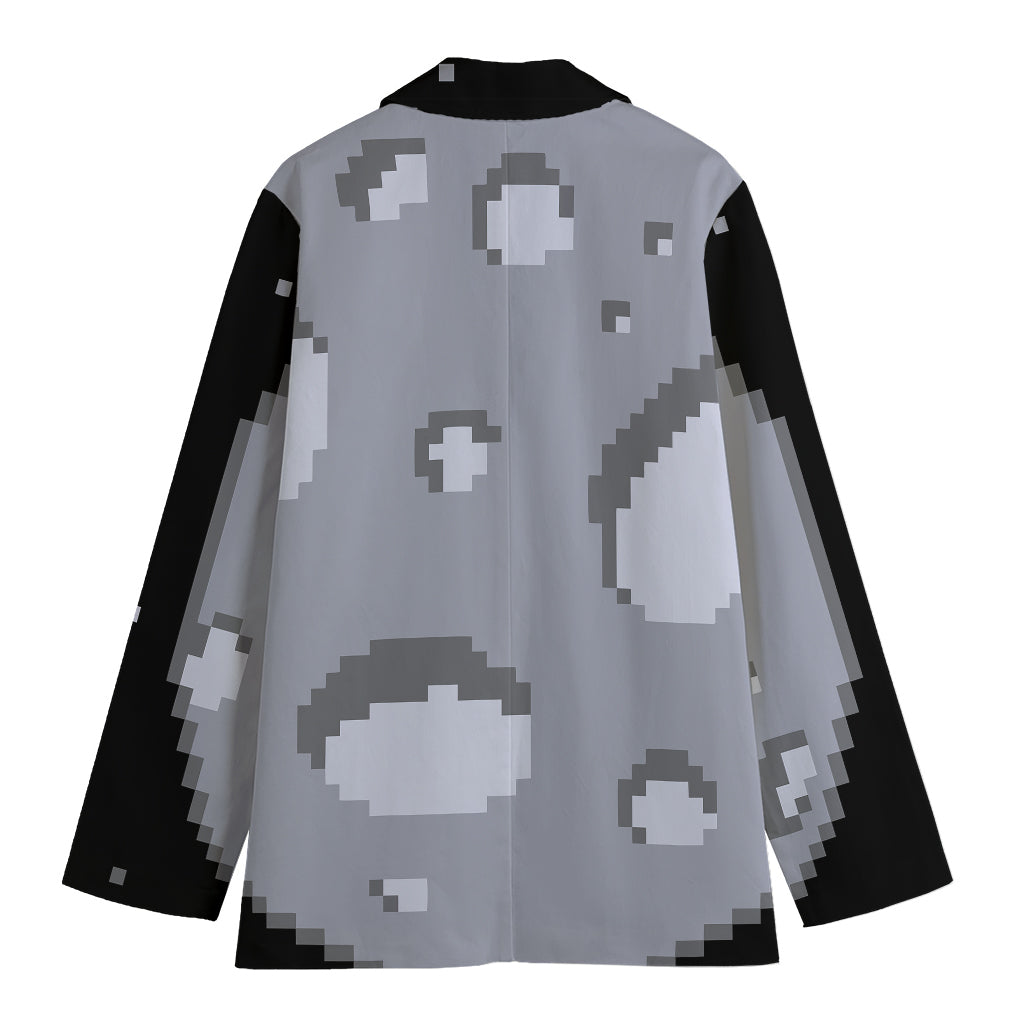 8-Bit Pixel Moon Print Women's Cotton Blazer
