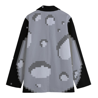 8-Bit Pixel Moon Print Women's Cotton Blazer