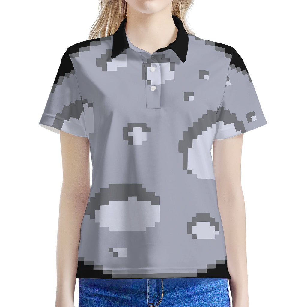 8-Bit Pixel Moon Print Women's Polo Shirt