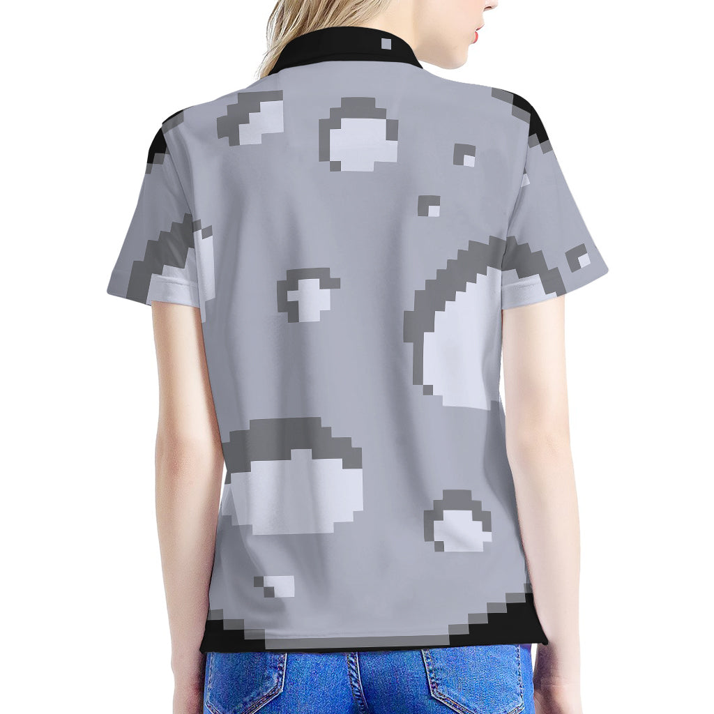 8-Bit Pixel Moon Print Women's Polo Shirt
