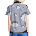 8-Bit Pixel Moon Print Women's Polo Shirt