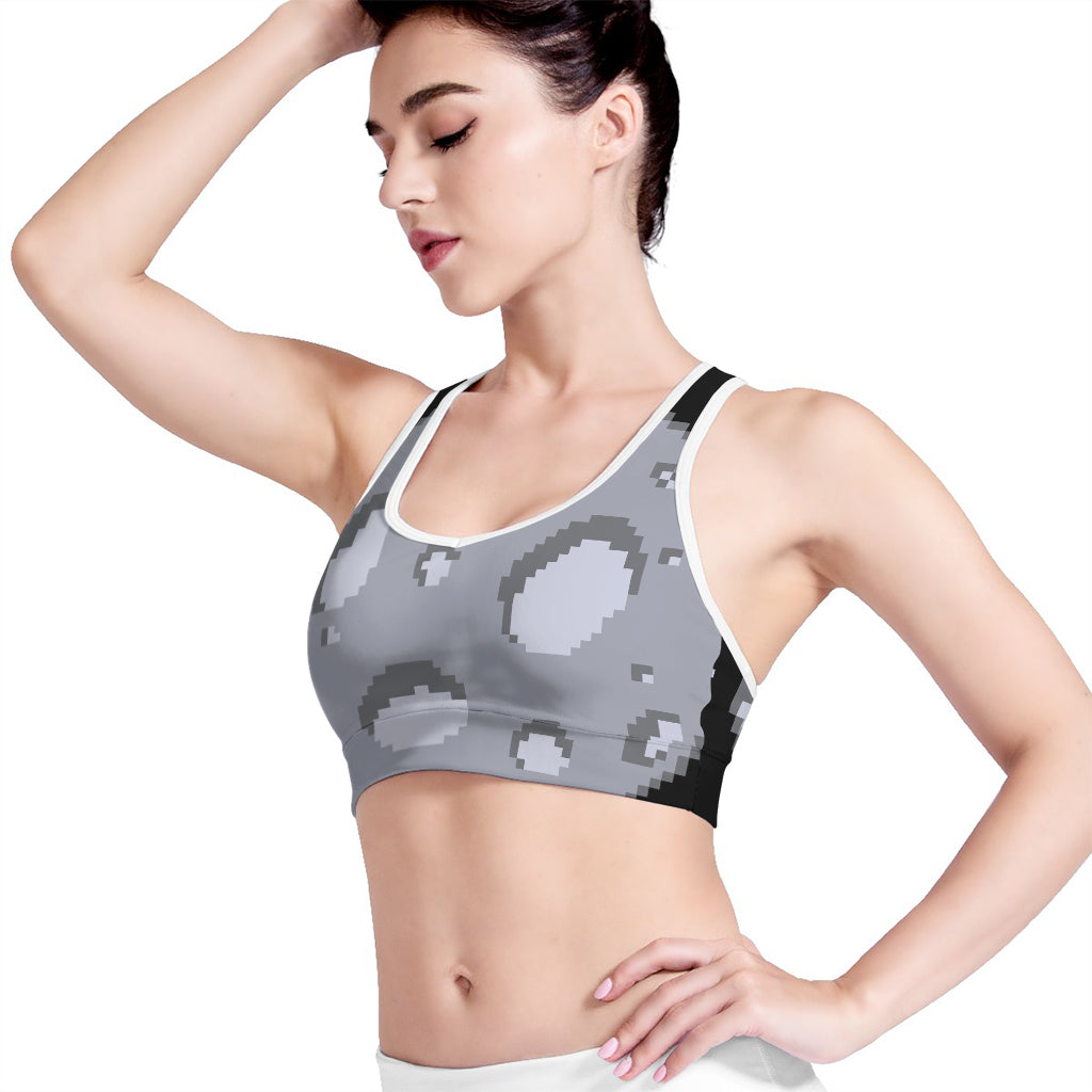 8-Bit Pixel Moon Print Women's Sports Bra