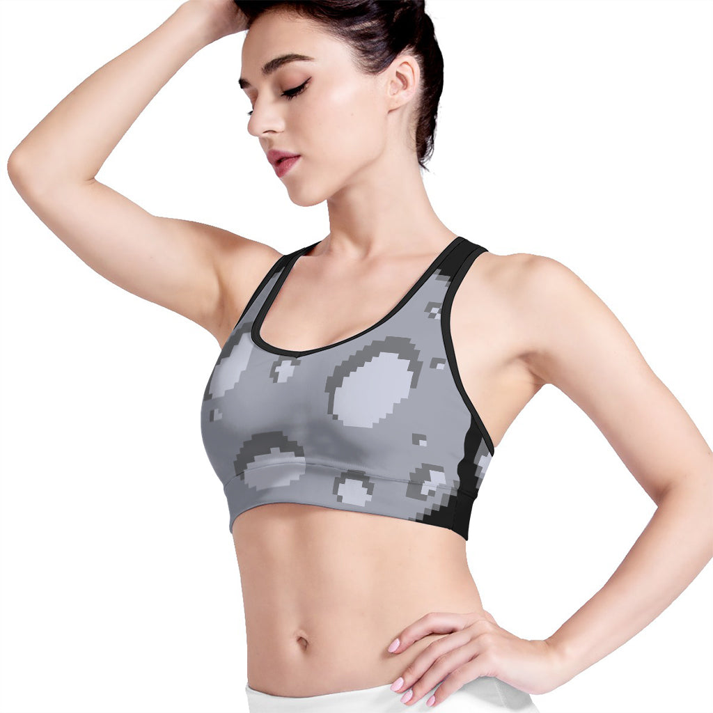 8-Bit Pixel Moon Print Women's Sports Bra