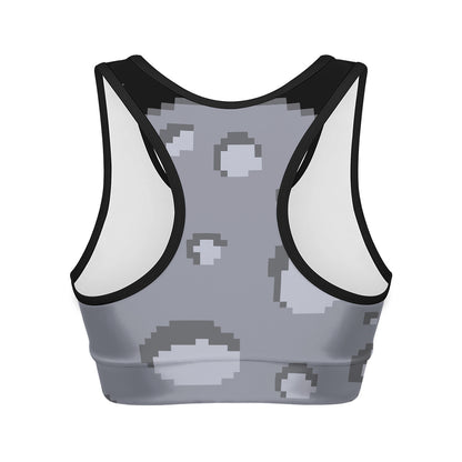 8-Bit Pixel Moon Print Women's Sports Bra