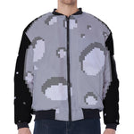 8-Bit Pixel Moon Print Zip Sleeve Bomber Jacket