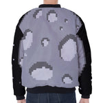 8-Bit Pixel Moon Print Zip Sleeve Bomber Jacket