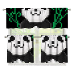 8-Bit Pixel Panda Print 3 Piece Kitchen Curtains