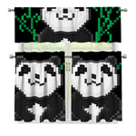 8-Bit Pixel Panda Print 3 Piece Kitchen Curtains
