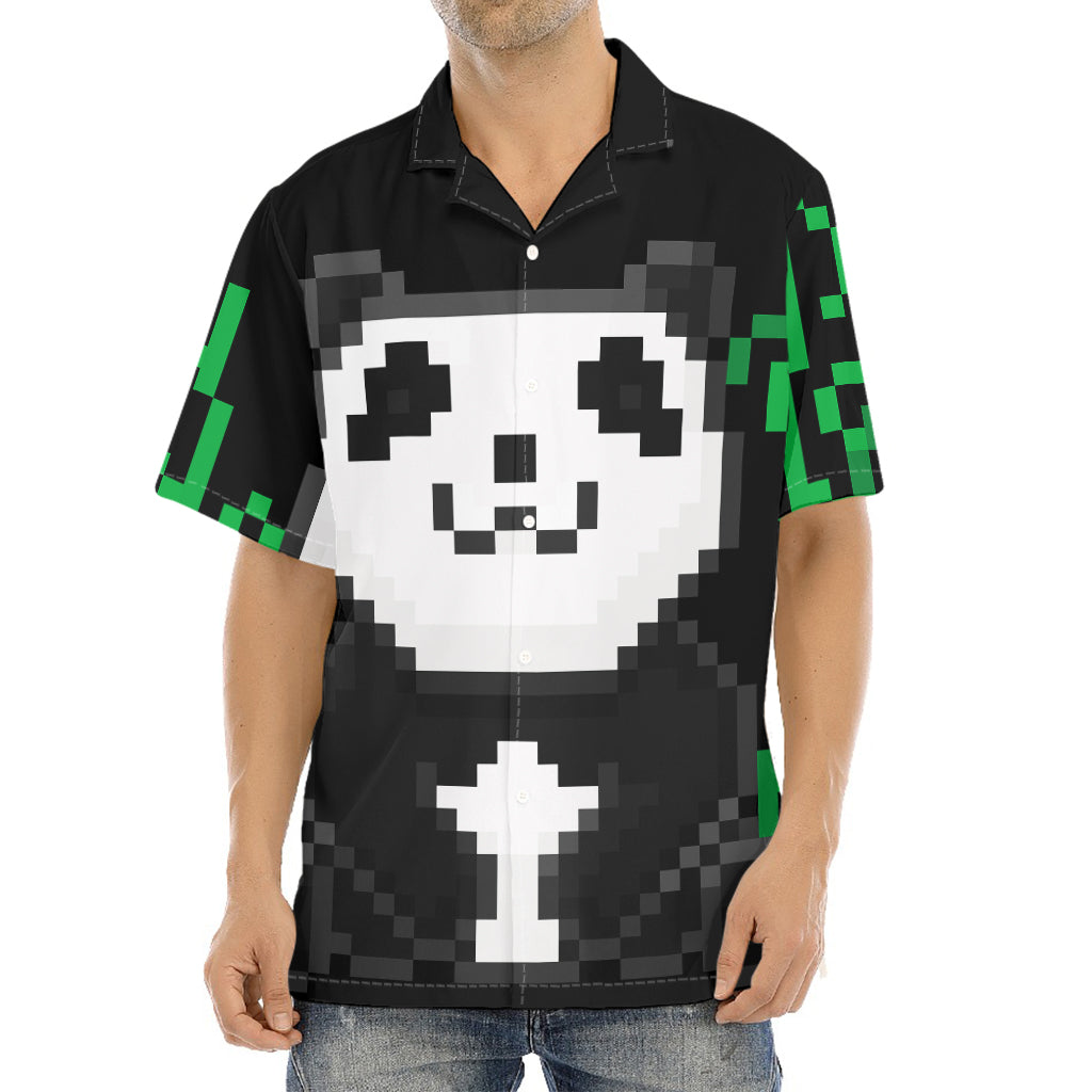 8-Bit Pixel Panda Print Aloha Shirt