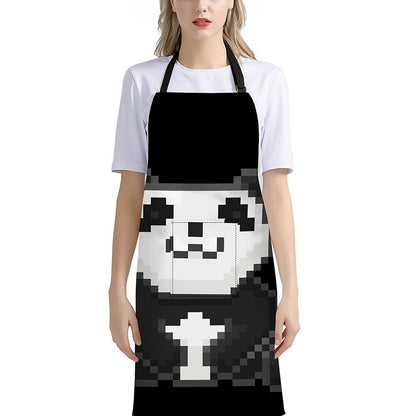 8-Bit Pixel Panda Print Bib Apron With Pocket