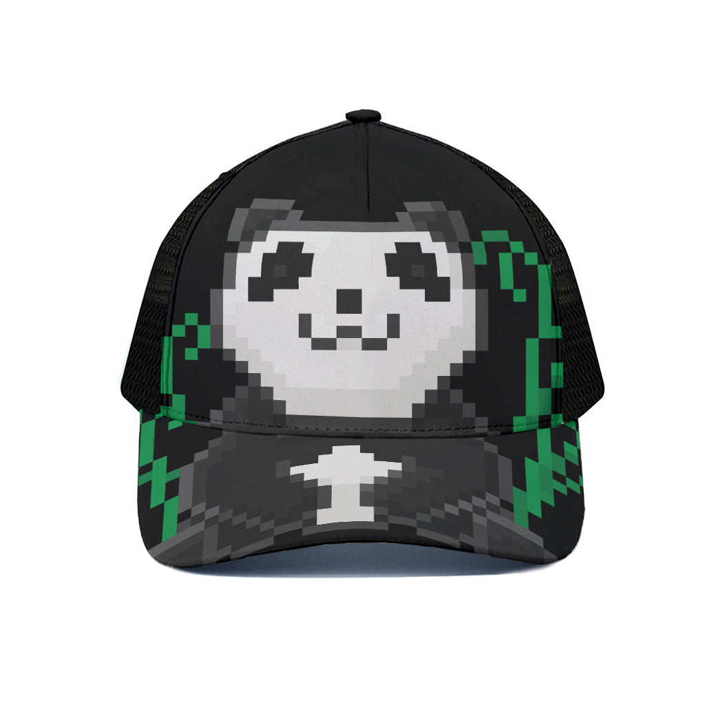 8-Bit Pixel Panda Print Black Mesh Trucker Cap