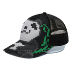 8-Bit Pixel Panda Print Black Mesh Trucker Cap