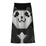 8-Bit Pixel Panda Print Cotton Front Slit Maxi Skirt