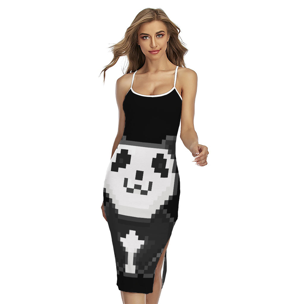 8-Bit Pixel Panda Print Cross Back Cami Dress