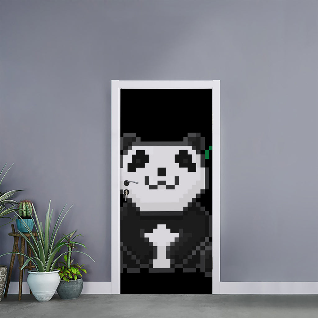 8-Bit Pixel Panda Print Door Sticker