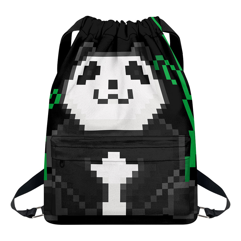 8-Bit Pixel Panda Print Drawstring Backpack