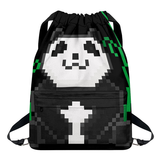 8-Bit Pixel Panda Print Drawstring Backpack