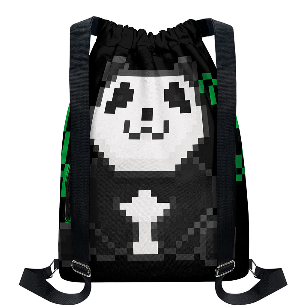 8-Bit Pixel Panda Print Drawstring Backpack