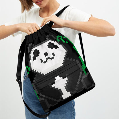8-Bit Pixel Panda Print Drawstring Backpack