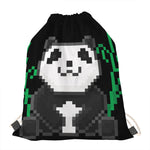 8-Bit Pixel Panda Print Drawstring Bag