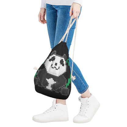 8-Bit Pixel Panda Print Drawstring Bag