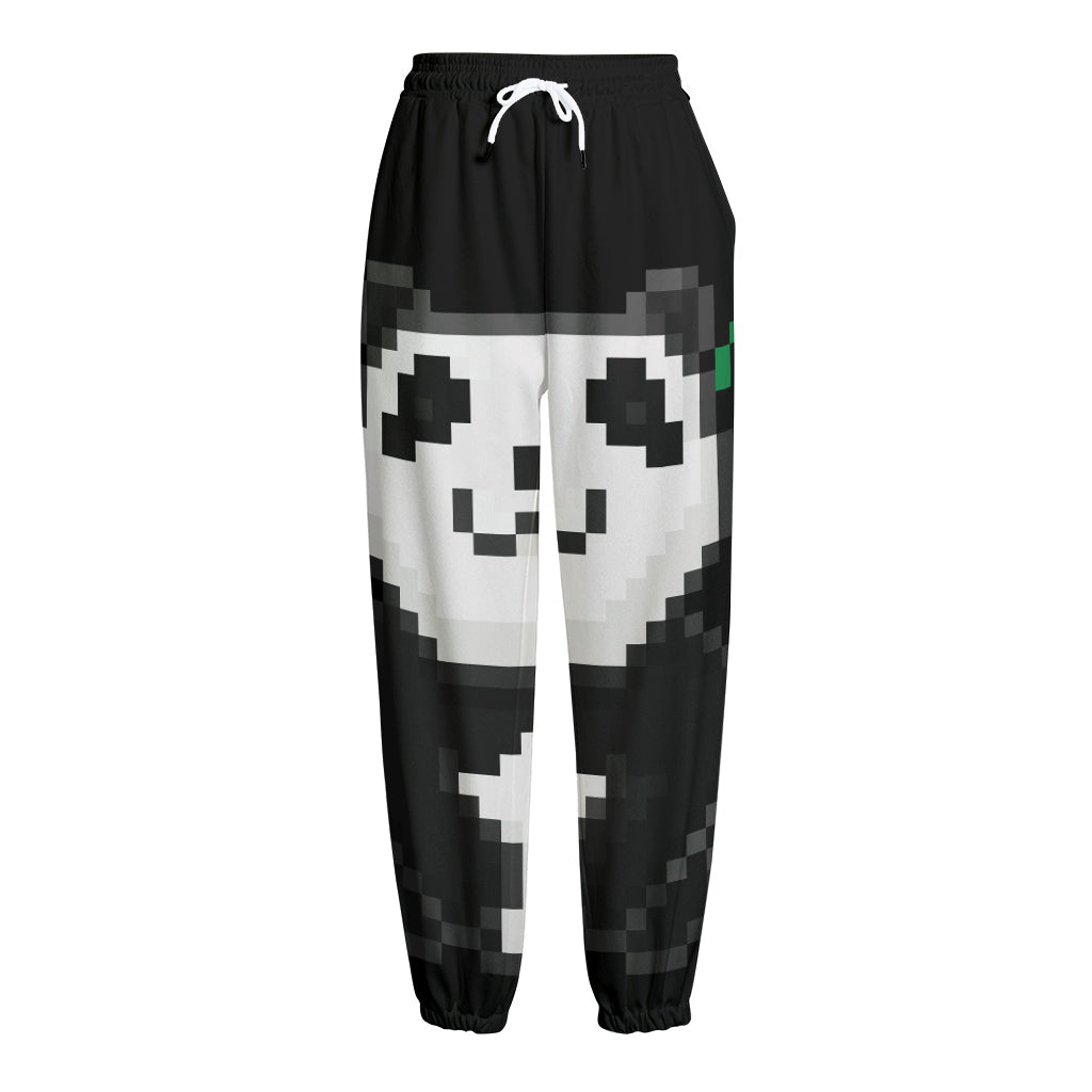 8-Bit Pixel Panda Print Fleece Lined Knit Pants