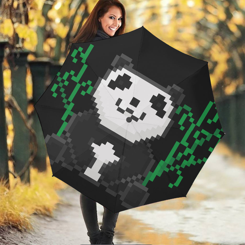 8-Bit Pixel Panda Print Foldable Umbrella