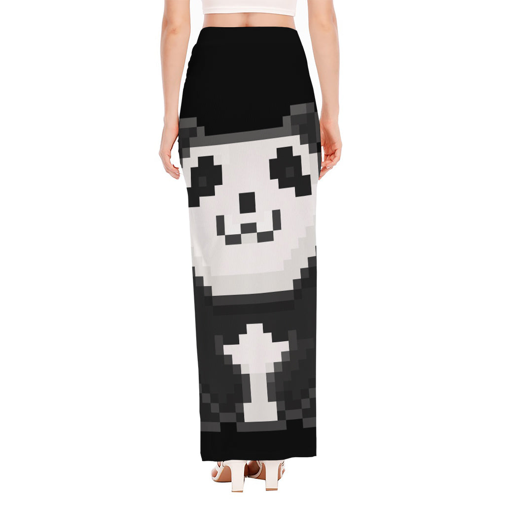 8-Bit Pixel Panda Print High Slit Maxi Skirt