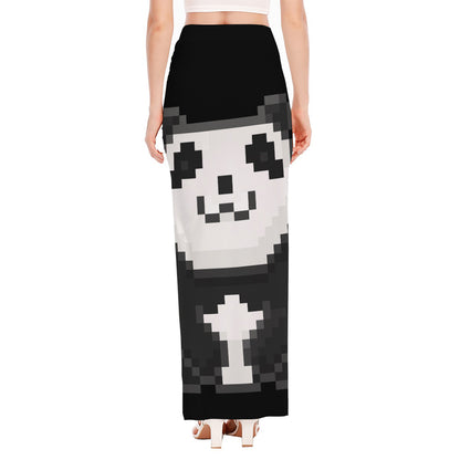 8-Bit Pixel Panda Print High Slit Maxi Skirt