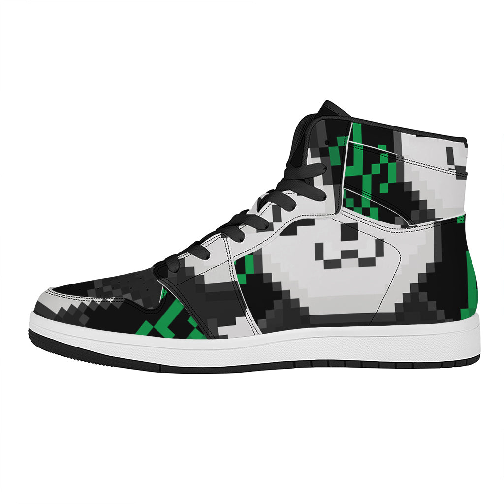 8-Bit Pixel Panda Print High Top Leather Sneakers