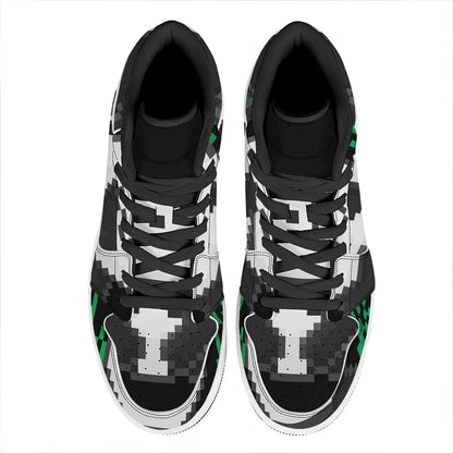 8-Bit Pixel Panda Print High Top Leather Sneakers