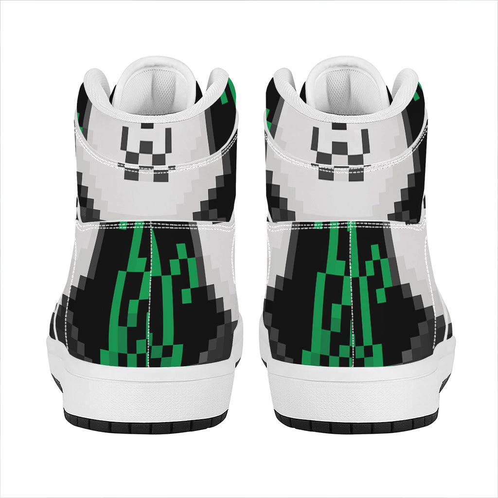 8-Bit Pixel Panda Print High Top Leather Sneakers