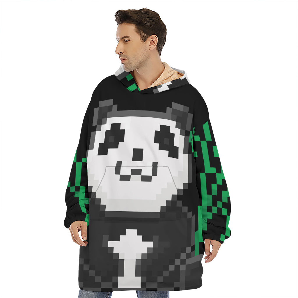 8-Bit Pixel Panda Print Hoodie Blanket